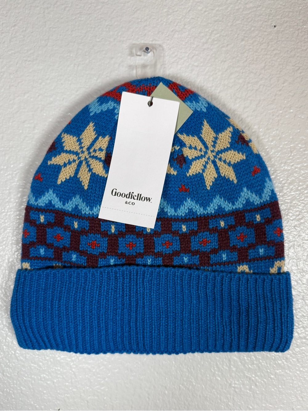 Goodfellow & Co Men’s Winter Beanie Hat Fair Isle Snowflake Blue Fleece Lined OS